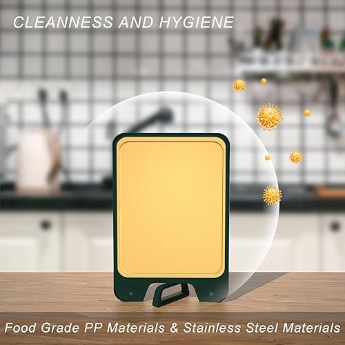 Miniatura 6 de Tabla de cortar de acero inoxidable 304 de doble cara con soporte propio, tabla de cortar grande de plástico para cocina, ranura de jugo profundo,