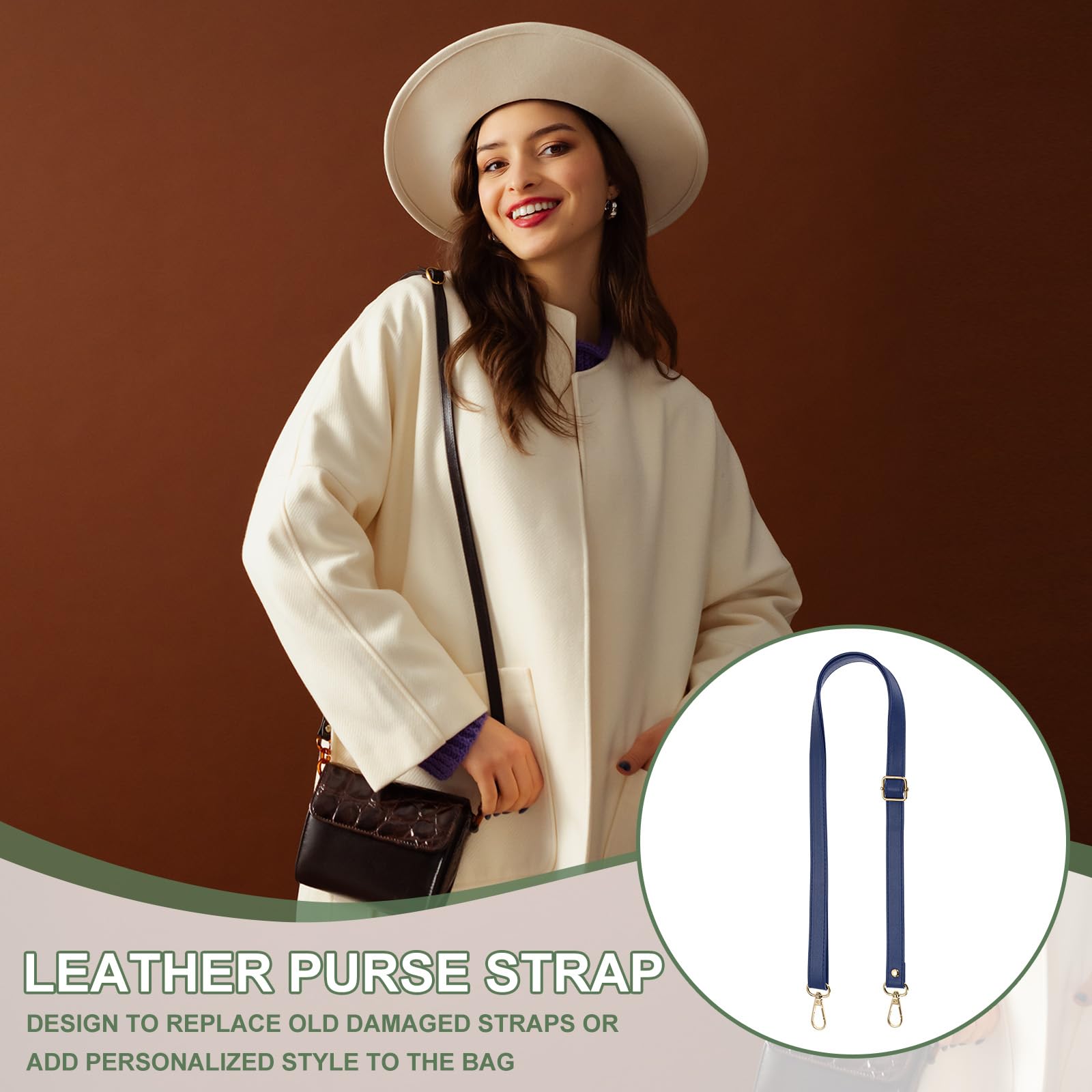 YELARXI Purse Strap Replacement PU Crossbody Adjustable Long Strap with Silver Swivel Clasps - Image 4
