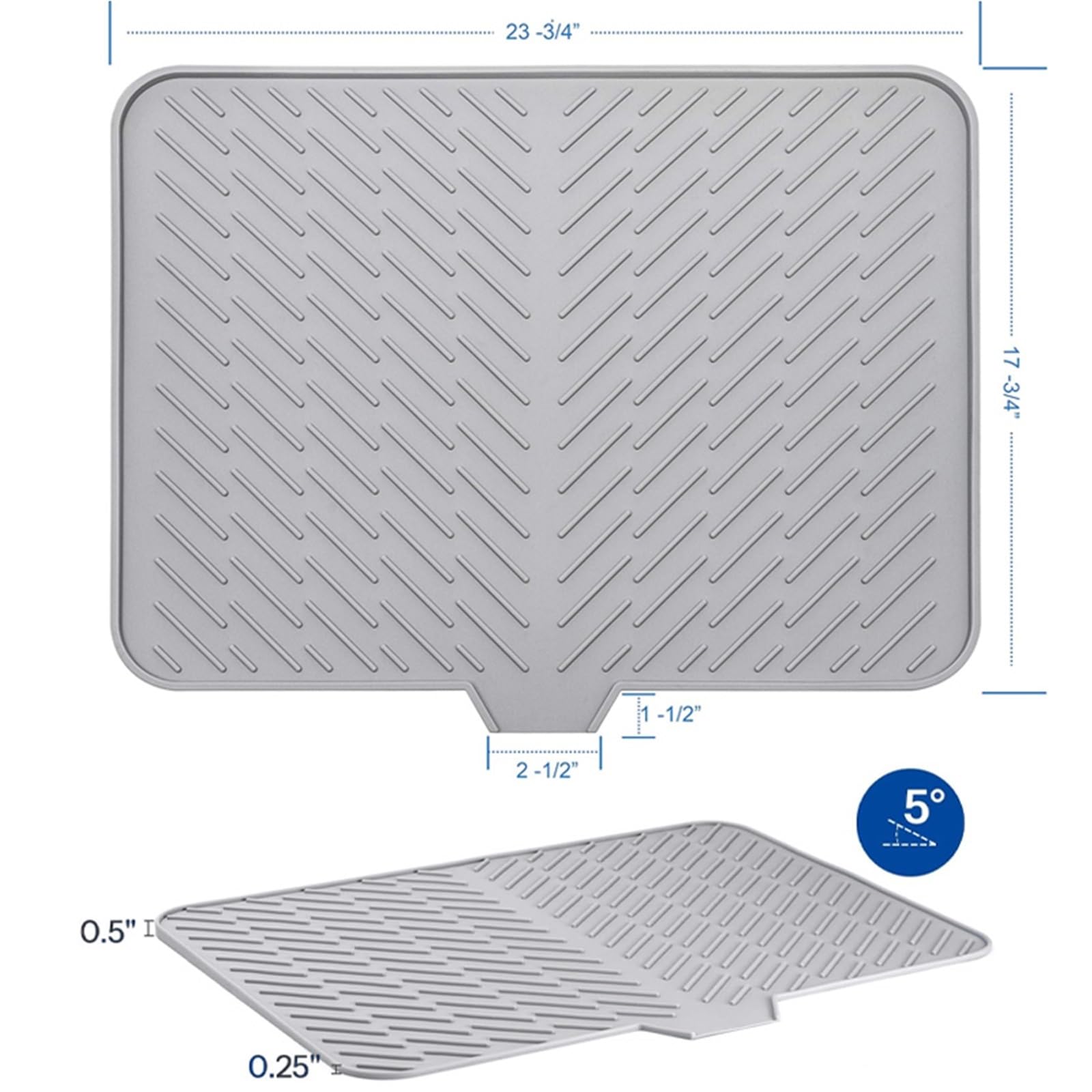 Abtropfmatte 1pc Silikon Abtropfmatte Teller Abtrocknen Pad Klapp Große Drain Abtropffläche Matte Küche Zubehör(Gray)