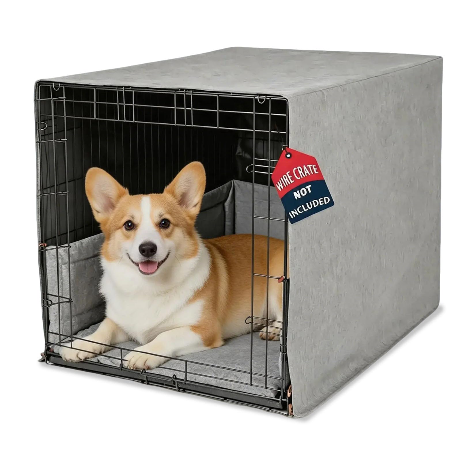 Calming 3-Piece Dog Crate Cover Set with Mat & Bumper Pad - Waterproof, Furniture Style Kennel Cover for 30-Inch Cages, Chew Resistant & Machine Washable, Gray
