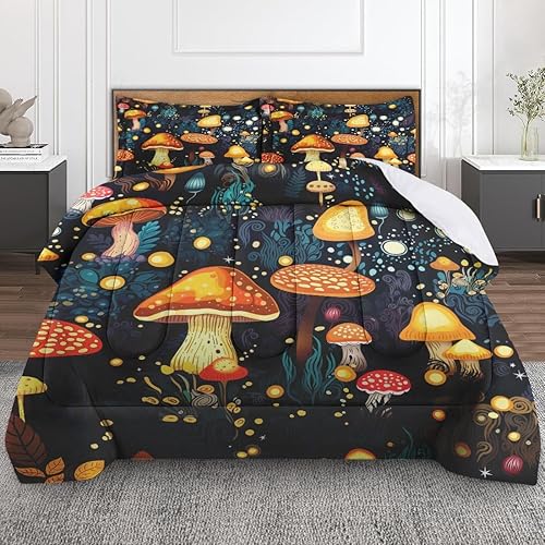 Juego de edredón de hongos para niños, adolescentes y adultos, tamaño Queen, juegos de ropa de cama de microfibra lavada con agua con 1 edredón y 2 Juego de edredón de hongos para niños, adolescentes y adultos, tamaño Queen, juegos de ropa de cama de microfibra lavada con agua con 1 edredón y 2