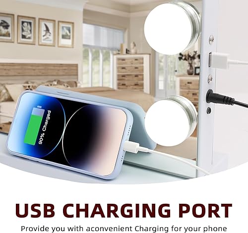 Miniatura 2 de VANITII GLOBAL Hollywood Espejo de tocador con luces de 22.8 x 31.5 pulgadas, con carga USB, espejo de maquillaje con 18 bombillas LED regulables, 3