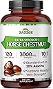Zazzee Extra Strength Horse Chestnut 10:1 Extract, 20% Aescins, 120 Vegan Capsules, 4 Month Supply, Aesculus Hippocastanum, Healthy Circulation & Blood Flow Support, Non-GMO, Made in the USA