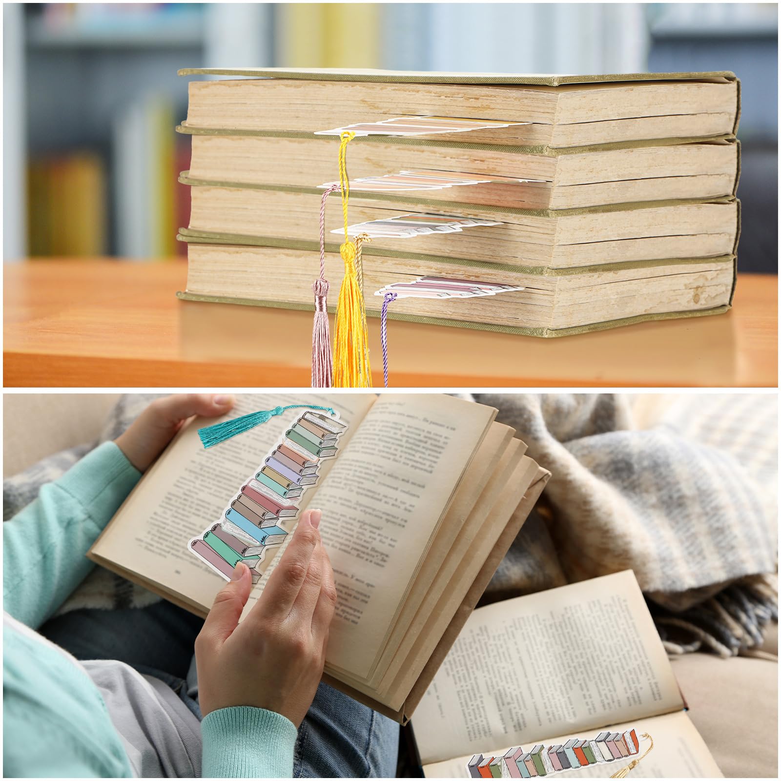 Fuyoooo 50 marcadores de libro de 6.3 x 2.2 pulgadas, marcadores de página con borla para amantes de los libros, marcadores de página de doble cara para mujeres, suministros para estudiantes