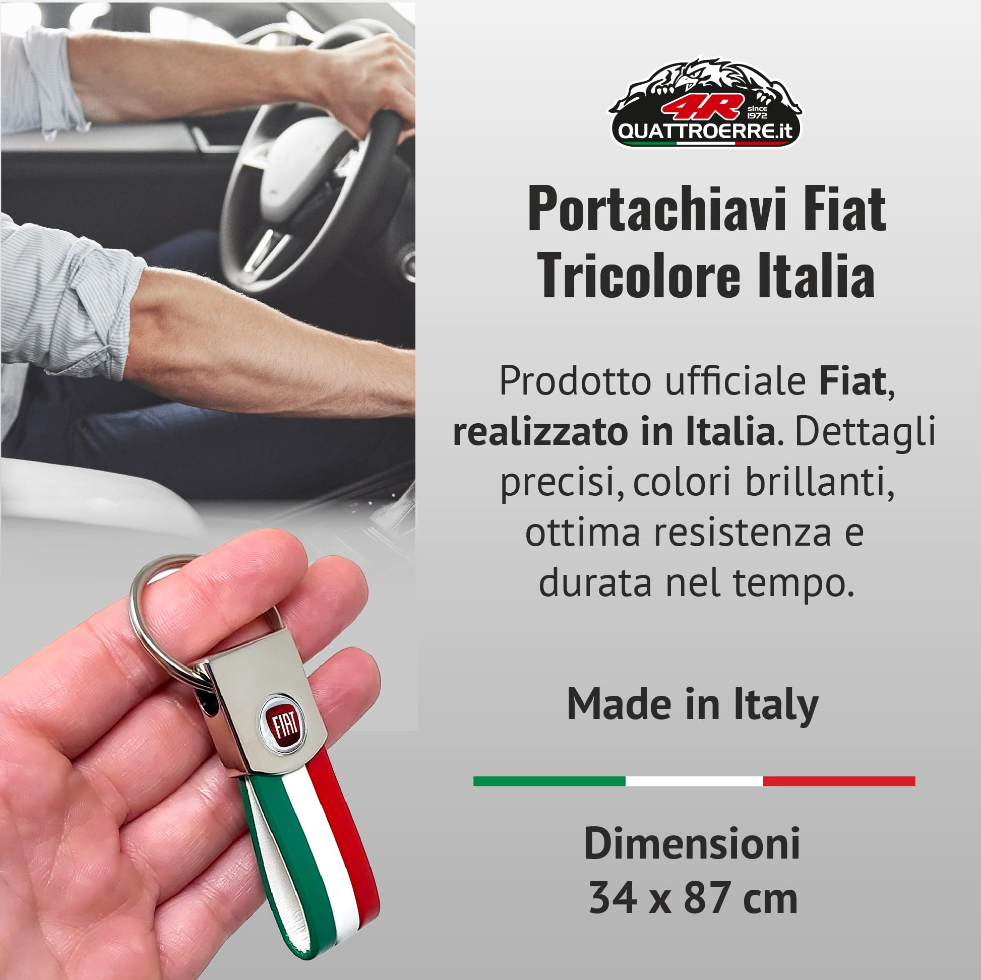 Quattroerre Italian Keyring with Fiat Original Logos Colors 12 mm