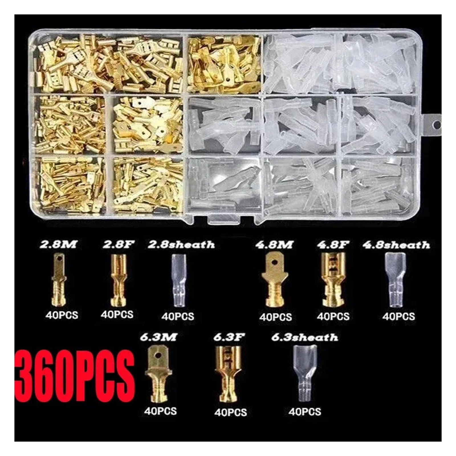 360pcs Insulated Male Female Wire Connector Brass Crimp Terminal Assorted Kit Wire Connector Electrical Terminal Set for Cable(360PCS)