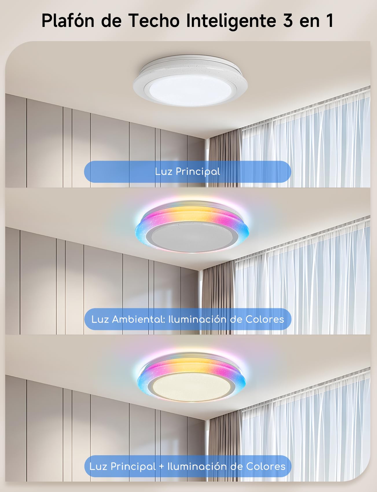Aigostar Plafon LED Techo Alexa, 39W, 4140LM, 3000K-6500K, IP44, Plafón LED Inteligente Compatible con Alexa y Google Home, Lampara Techo Regulable para Salón/Dormitorio/Cocina/Comedor, Φ50CM, 2Uds