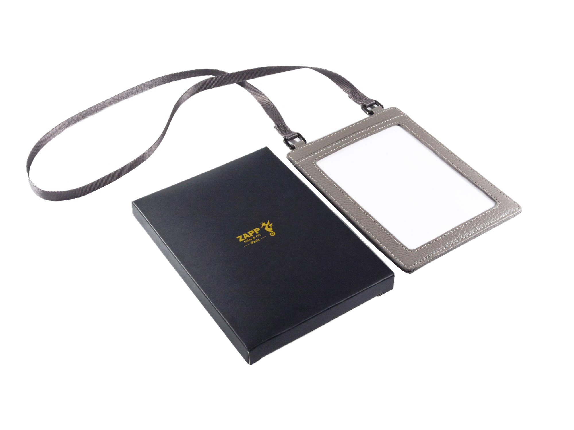 ZAPP Filles & Fils Paris Porte-Passeport avec Tour de Cou en Cuir de Vache grainé Gris