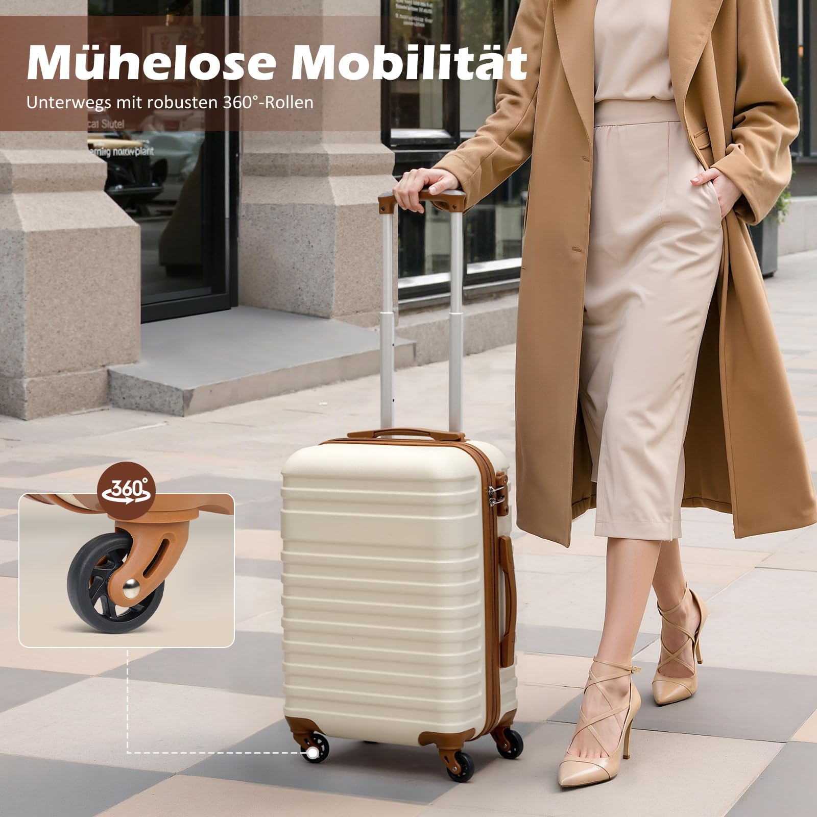 COOLIFE Koffer Trolley Koffer Reisekoffer von ABS Hartschalen Trolley 4 Rollen TSA-Schloss Der Koffer Enthält 1 Reisetasche und 1 Kulturbeutel
