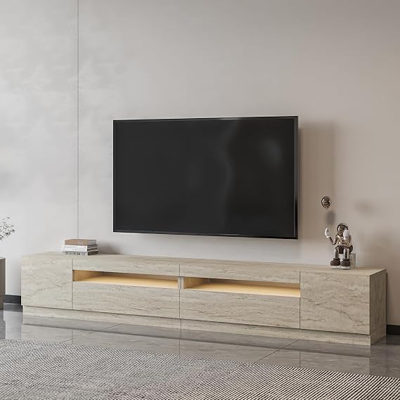 T008 Arya Illuminated TV Stand SET Travertine, Travertine