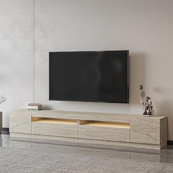 T008 Arya Illuminated TV Stand SET Travertine, Travertine