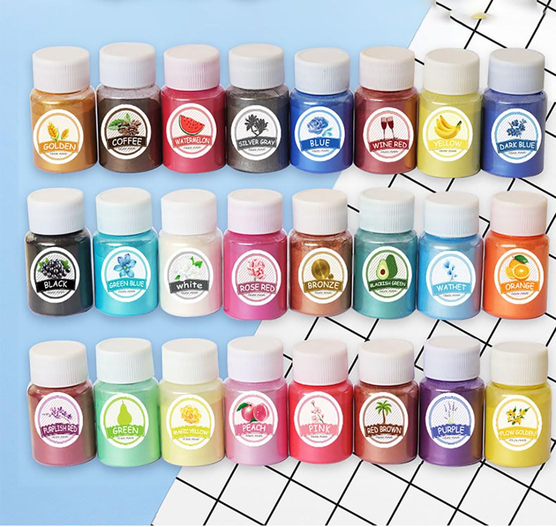 24 sztuk Glow Pigment Powder Mica Pearlescent Color Flake Żywica epoksydowa Jasny proszek Skin Safe Nail Long Lasting Self Glowing Dye dla DIY Nail Art Rocks i Theme Party Oryginalny zestaw