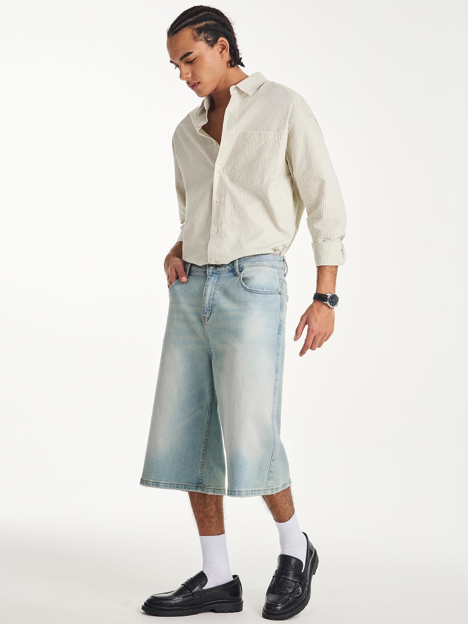 JMIERR Jeans Shorts Herren 3/4 Baggy Kurze Hosen Sommer Casual Weite Bermuda Kurze Jeans Herren Stretch Y2K Streetwear Denim Shorts Loose Fit Freizeithosen