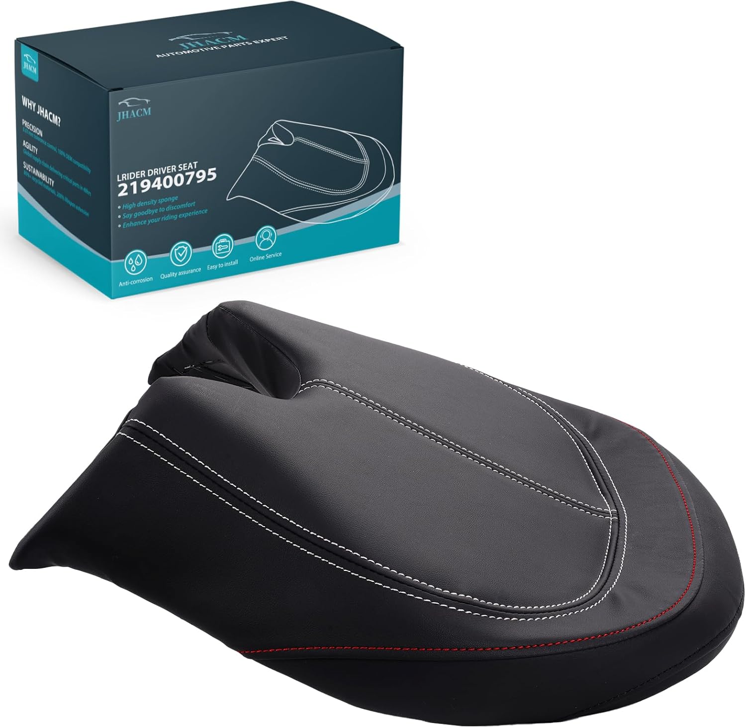 Driver Seat w/Thick Cushion for Can Am Ryker 600 900 Sport Rally Edition 2019-2025 Ryker Seat Accessories with Flat White Stitches - Part#219400795