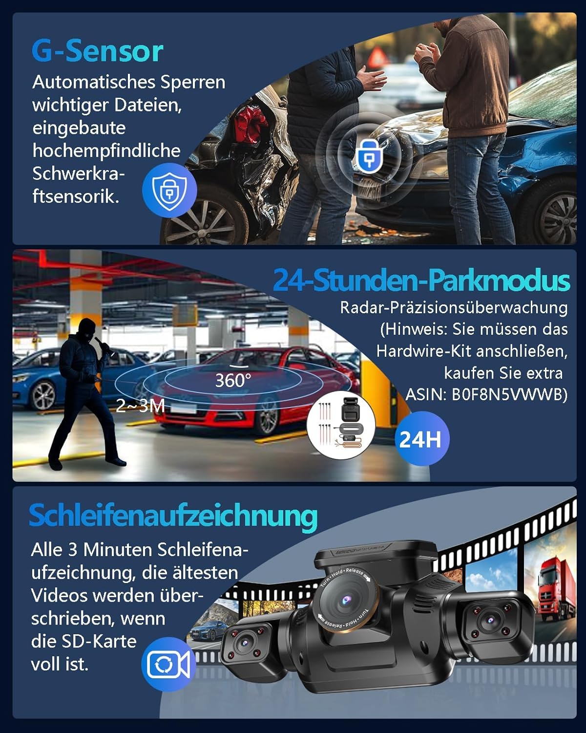 HUPEJOS 4K Dashcam Auto Vorne Hinten, Touchscreen 4 Zoll, STARVIS 2, V100