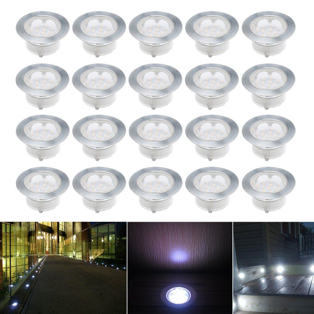 CHNXU 60mm Large Led Decking Lights Outdoor Low Voltage 12v IP67 Waterproof Deck Lighting Kits Cold White Pack of 20