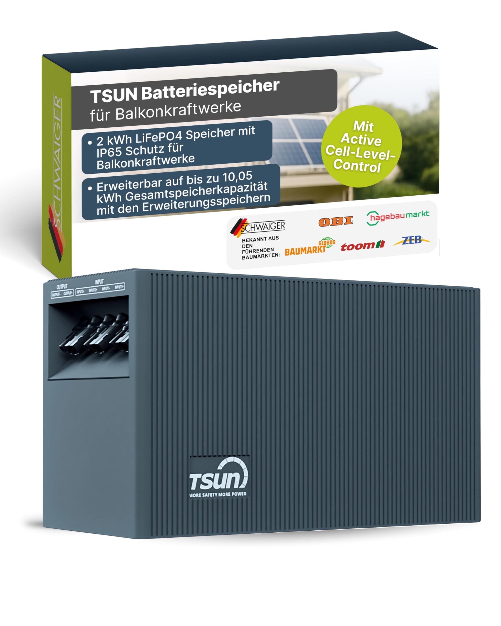 SCHWAIGER Batteriespeicher 2 kWh LiFePO4 Balkonkraftwerk erweiterbar 10,05 kWh IP65 Active Cell-level Control App