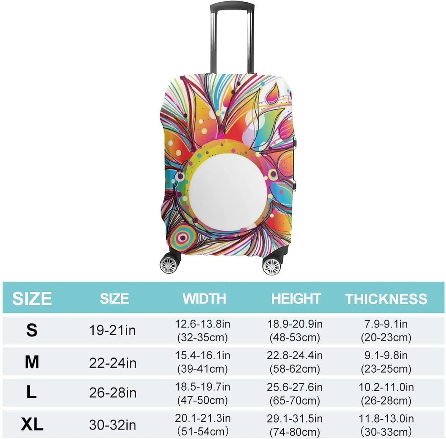 Washable Luggage Cover, Abstract Decor Elastic Travel Luggage Cover, Smoky Wavy Floral Design Rainbow Stripes and, Fits 30-32 Inch Luggage, Great For Vacation Travel, Multi