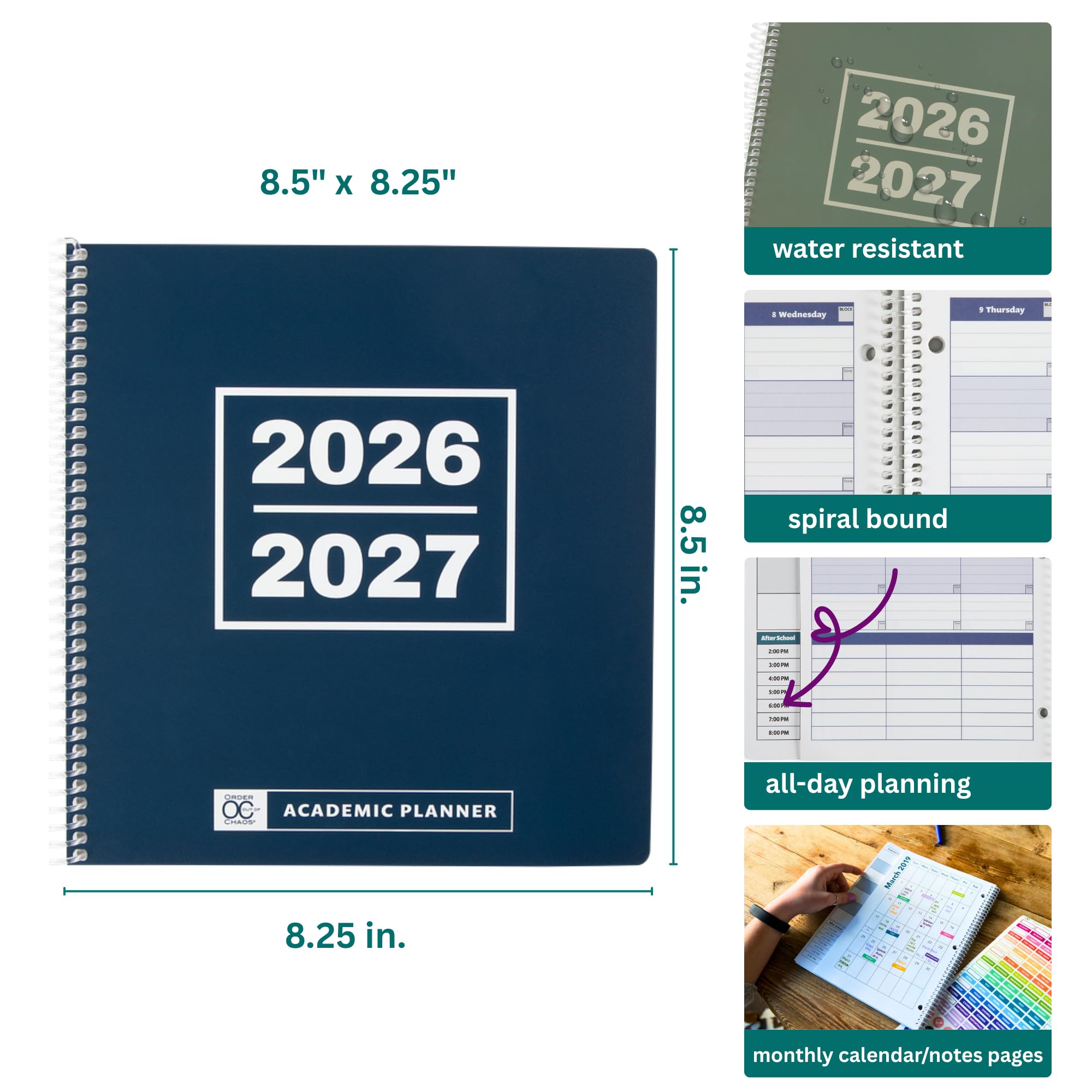Order Out Of Chaos Akademischer Planer 2026–2027, Tages-/Wochen-/Monatskalender, Schülerplaner 2026–2027, 8,5 x 8,25 cm, Hausaufgaben-Organizer, Juli 2026–Juni 2027, Salbeigrün