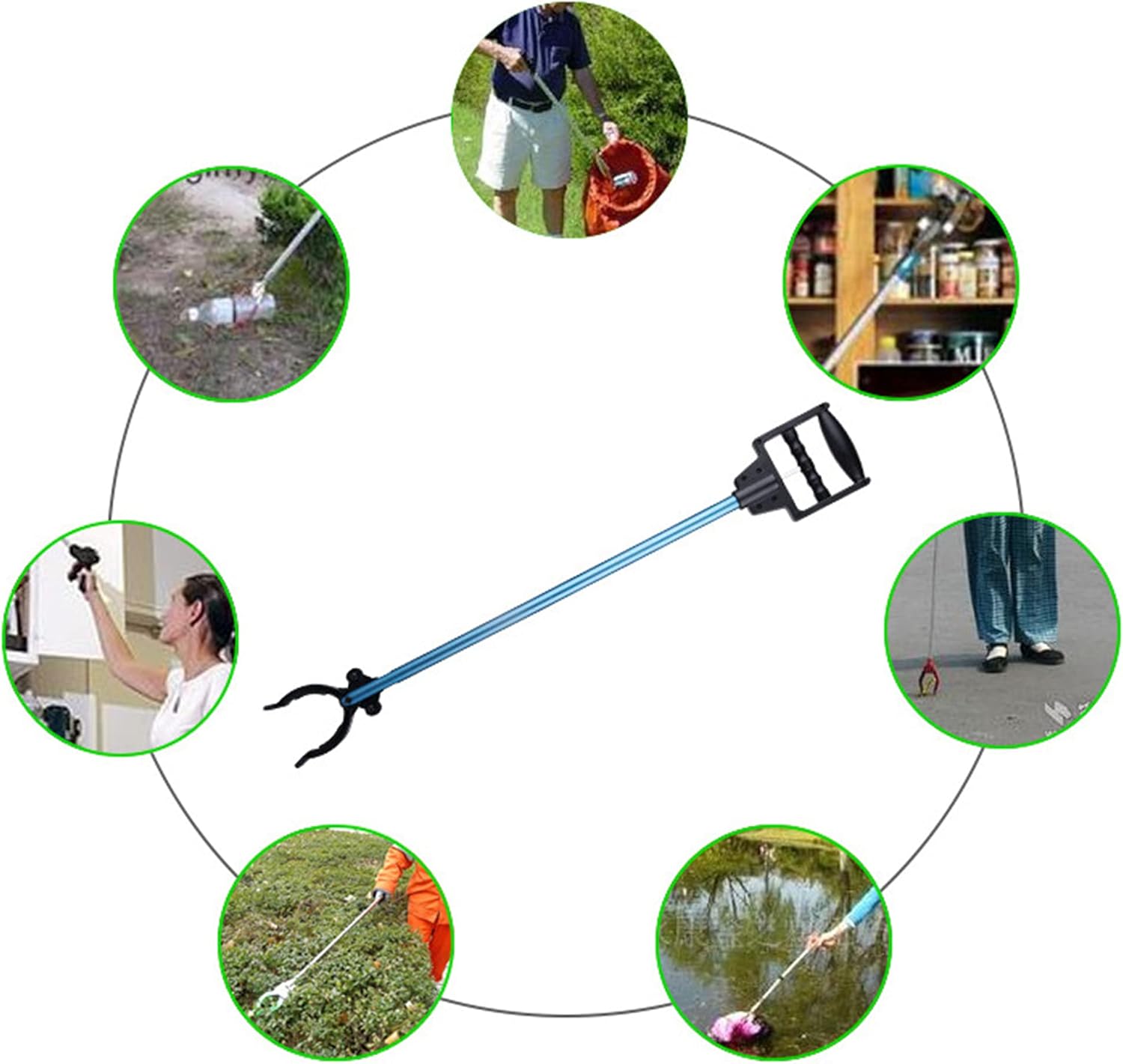 Litter Picker Grabber Reacher Tool 80cm Stainless Steel Rubbish Lightweight Extra Long Handy Trash Upper Claw Equipment for Elderly
