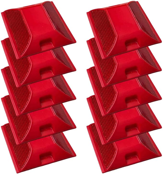 10 Reflectores Viales Rojos con 10 Almohadillas Adhesivas miniatura 2