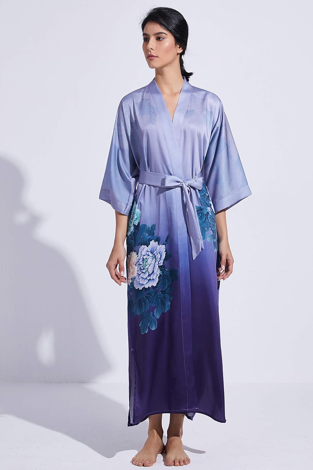 PRODESIGN Kimono Robe for Women - Long Satin Sleepwear Silky Kimono Cover-Up Nightgown Japanese Bathrobe Loungewear Blouse - Image 3