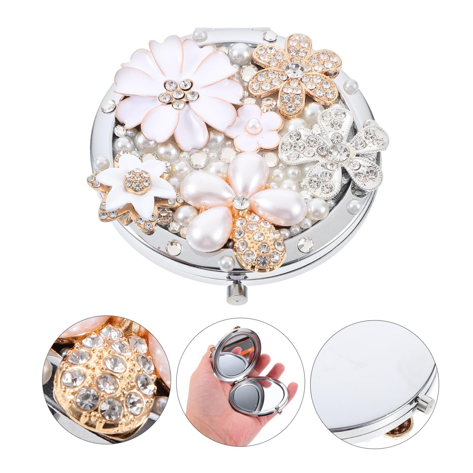 3piezas Espejo De Maquillaje Mini Diseño De Flores Espejo Aumentador para Maquillaje Accesorio Portátil para Mujeres para Viajes y Uso Diario