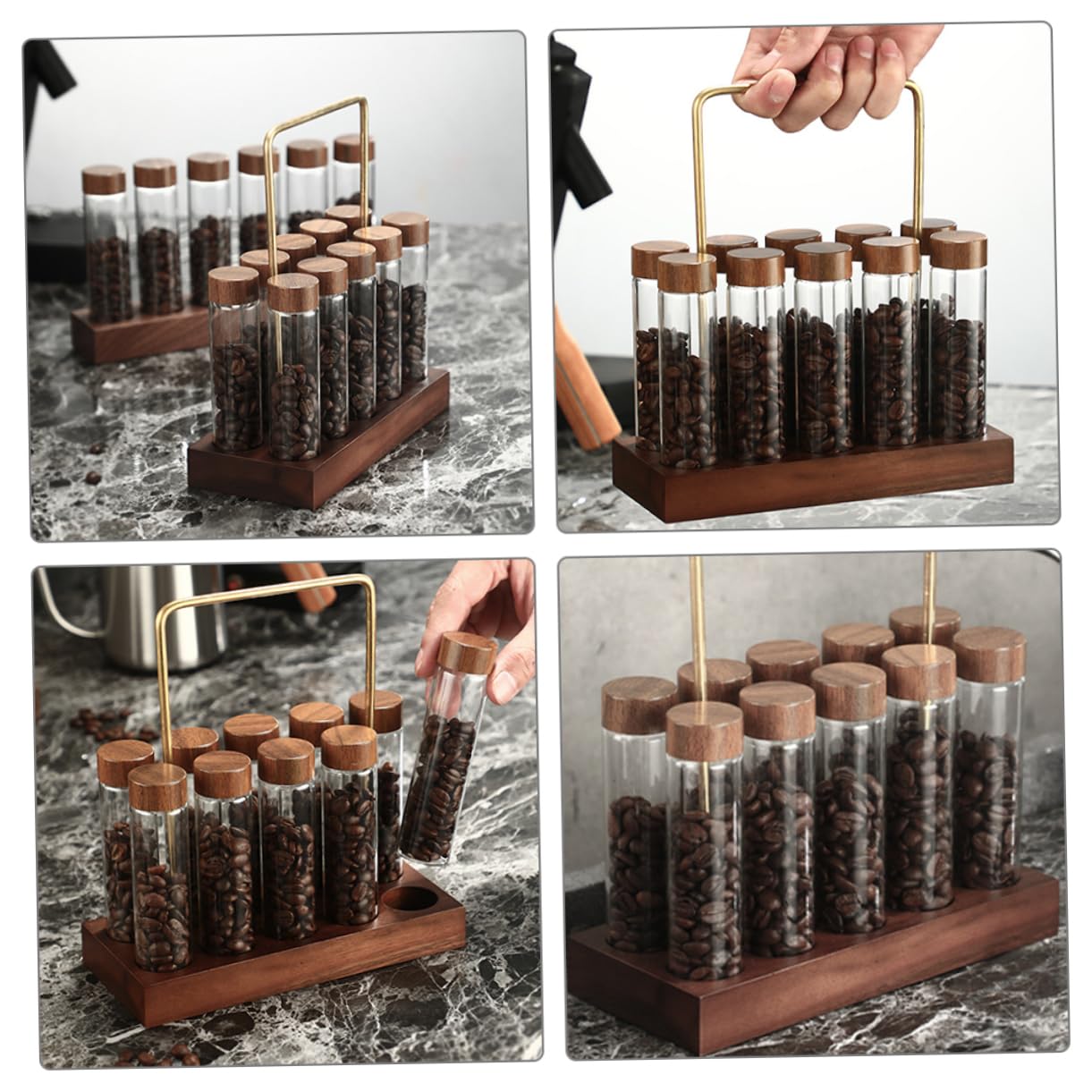LIFKOME Luftdichter Behälter für Kaffeebohnen aus Glas mit Holzständer Platzsparende Aufbewahrung für Küche und Kleine Küchen