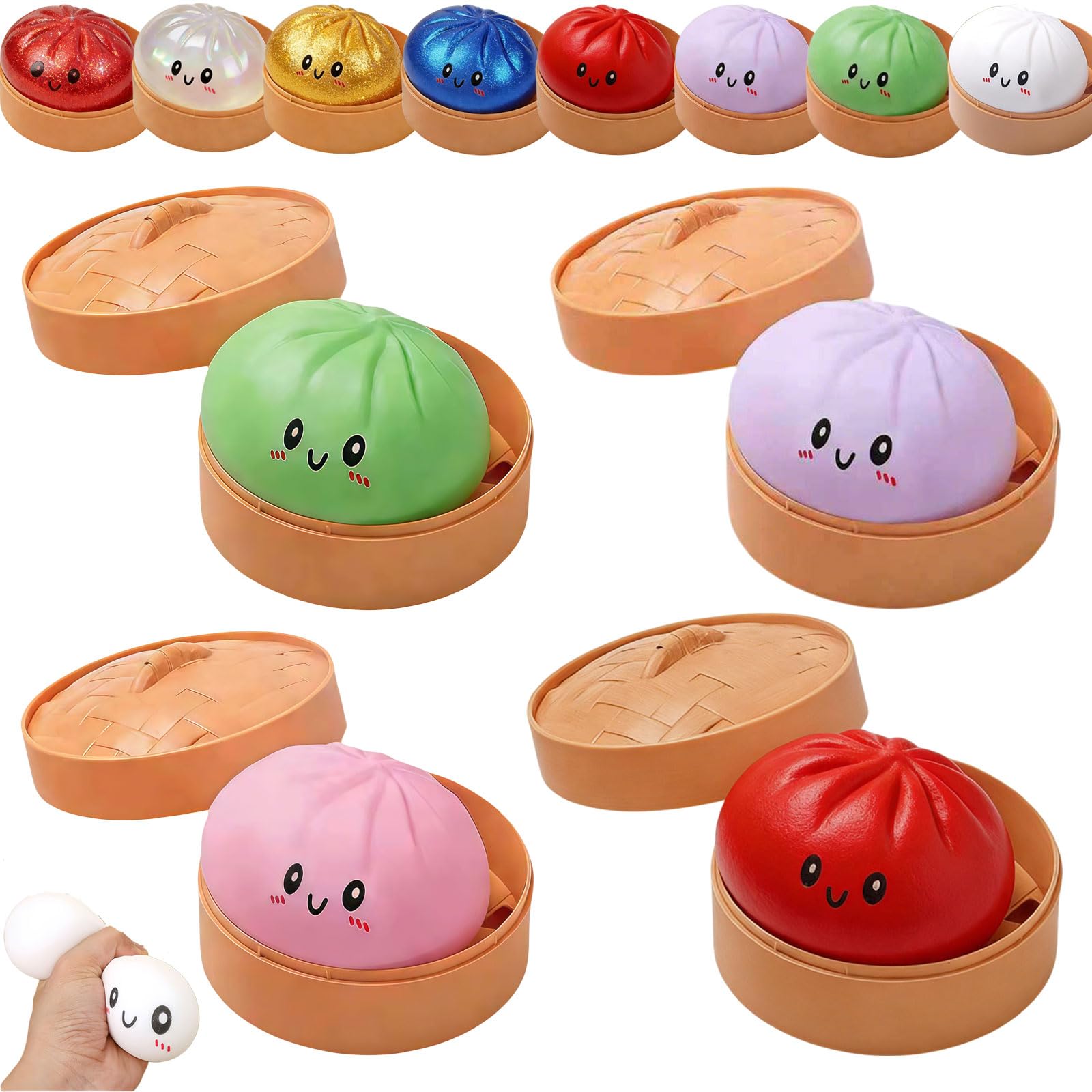 Dumpling Squishy, Squishy Dumpling Toy, Glitter Dumplings Squishiest Toy with Steamer Box, Stress & Anxiety Relief Toys for Kids & Adults Non-Edible (White) — view 25