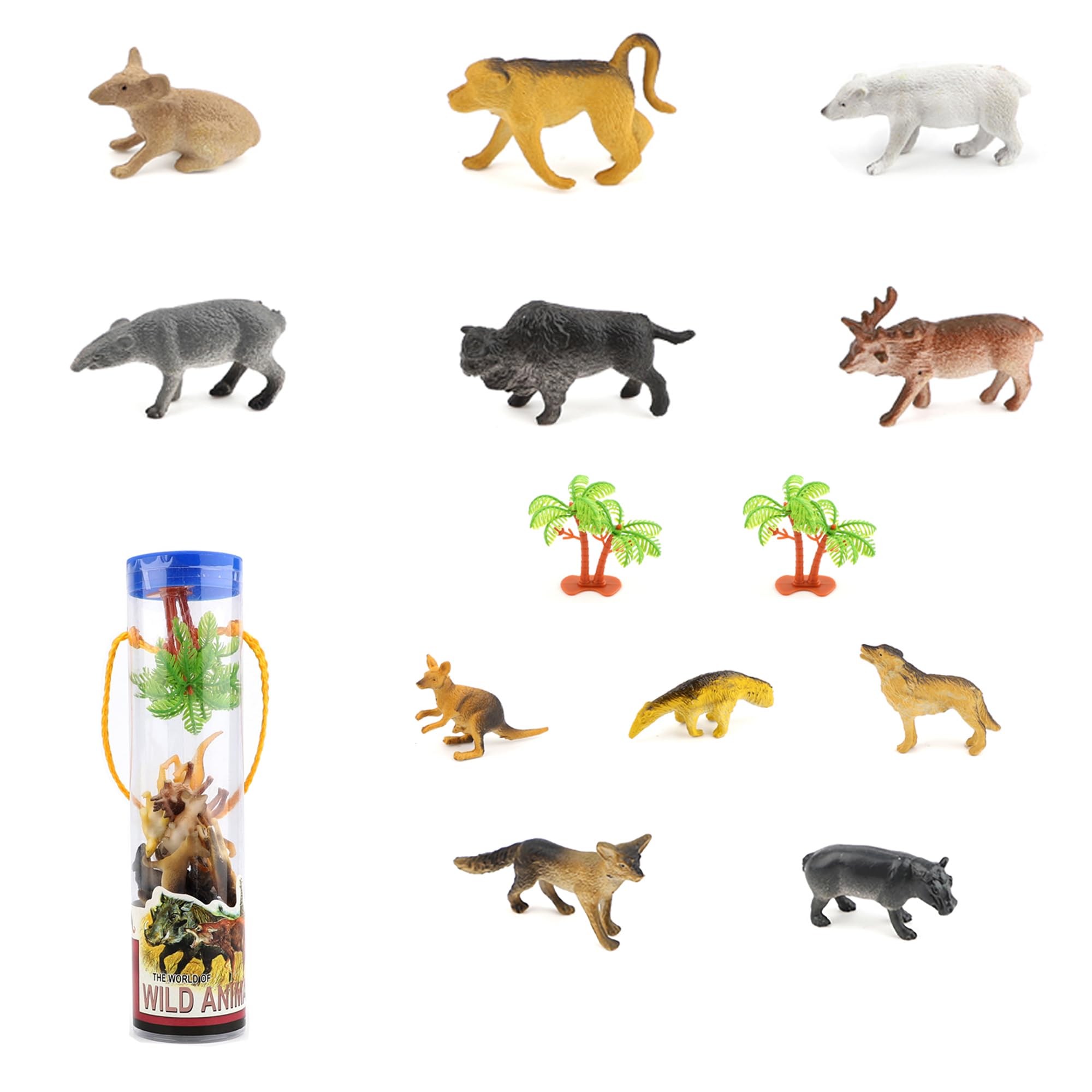 MACMERISE Galaxy Wild Safari Adventure Animal Set - 14 Pieces | Realistic Animal Figures with Safari Accessories in Portable Container