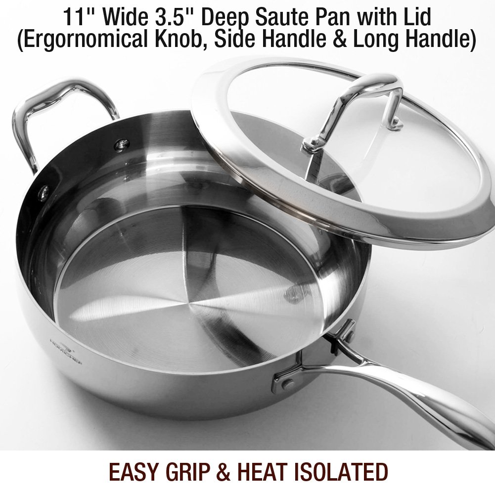 HOMI CHEF 7Piece Mirror Polished Nickel Free Stainless Steel Cookware