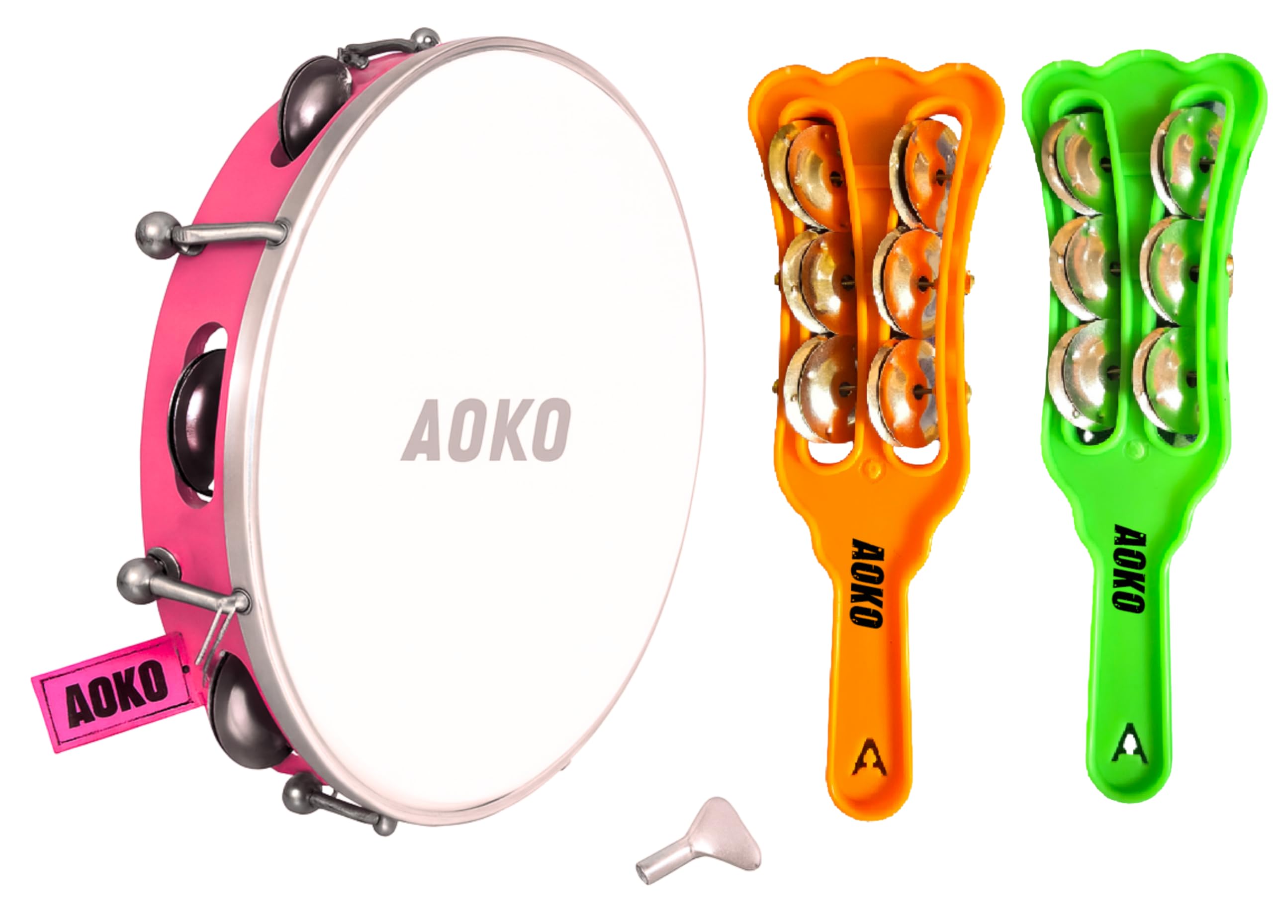 AOKO 10-inch Tambourine Set of 2 | Traditional Kartal Percussion Musical Instruments for Drums, Rhythm, and Sound Therapy | Ideal for Folk, Indian, and Religious Music