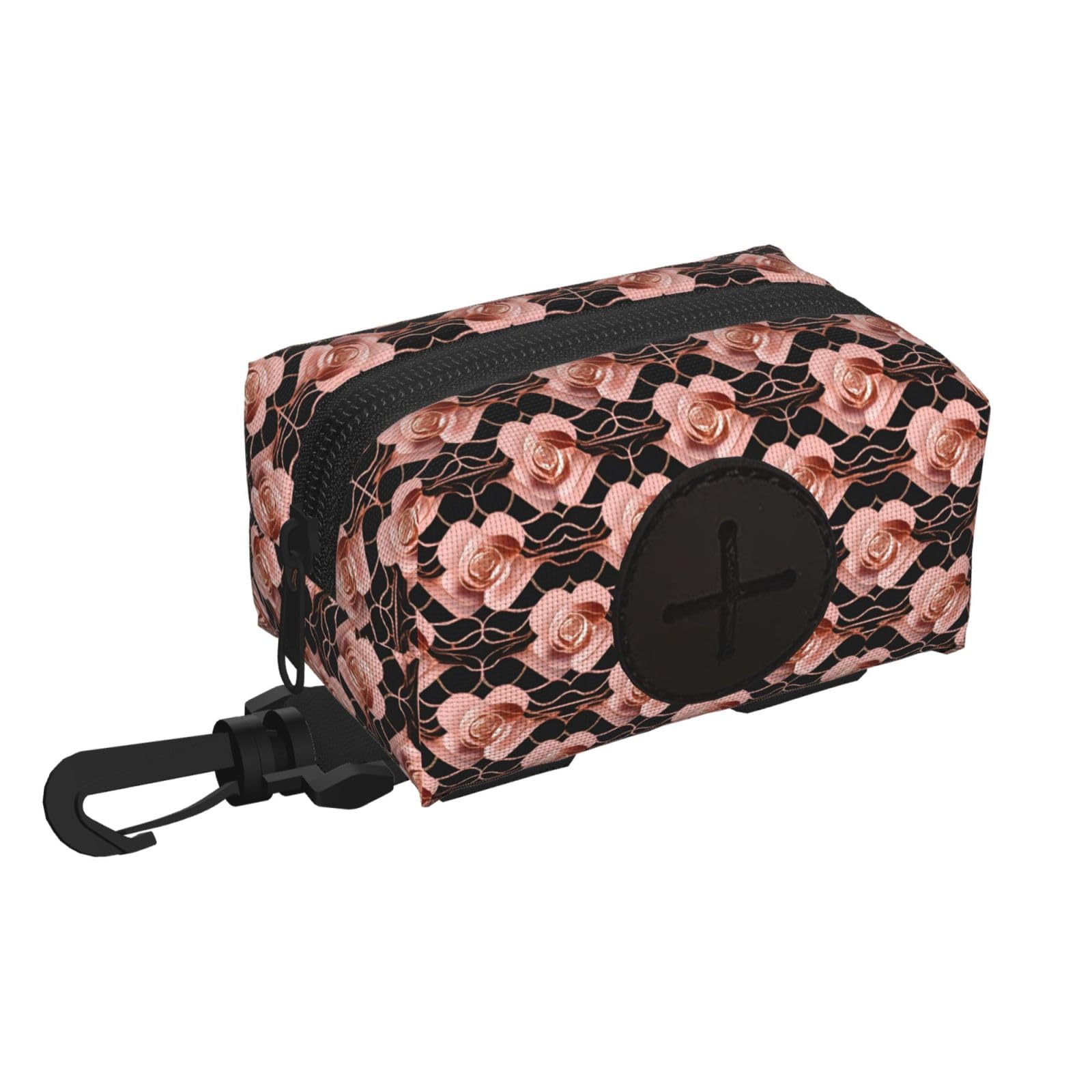 Pphgut Black Rose Gold Pattern Backgrounds Print Waterproof Pet Waste Treat Bag Outdoor Walking Hiking Pouch Camping Accessory