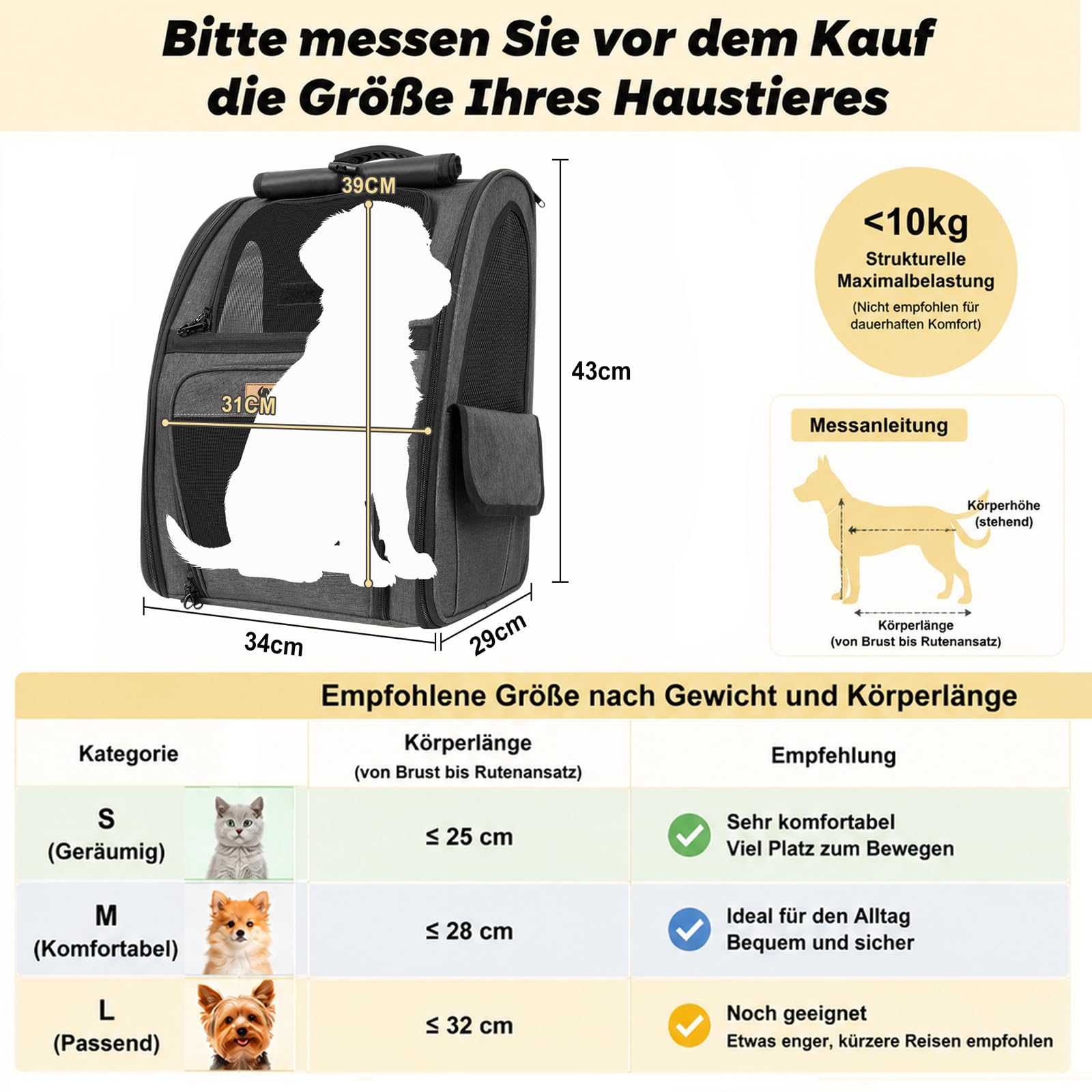 Aystkniet Katzenrucksack & Hunderucksack bis 10kg, Große Haustier Transporttasche mit 270° Belüftung, 3 Öffnungen, Faltbar, Atmungsaktiv für Reisen, Wandern, Flugzeug & Tierarzt