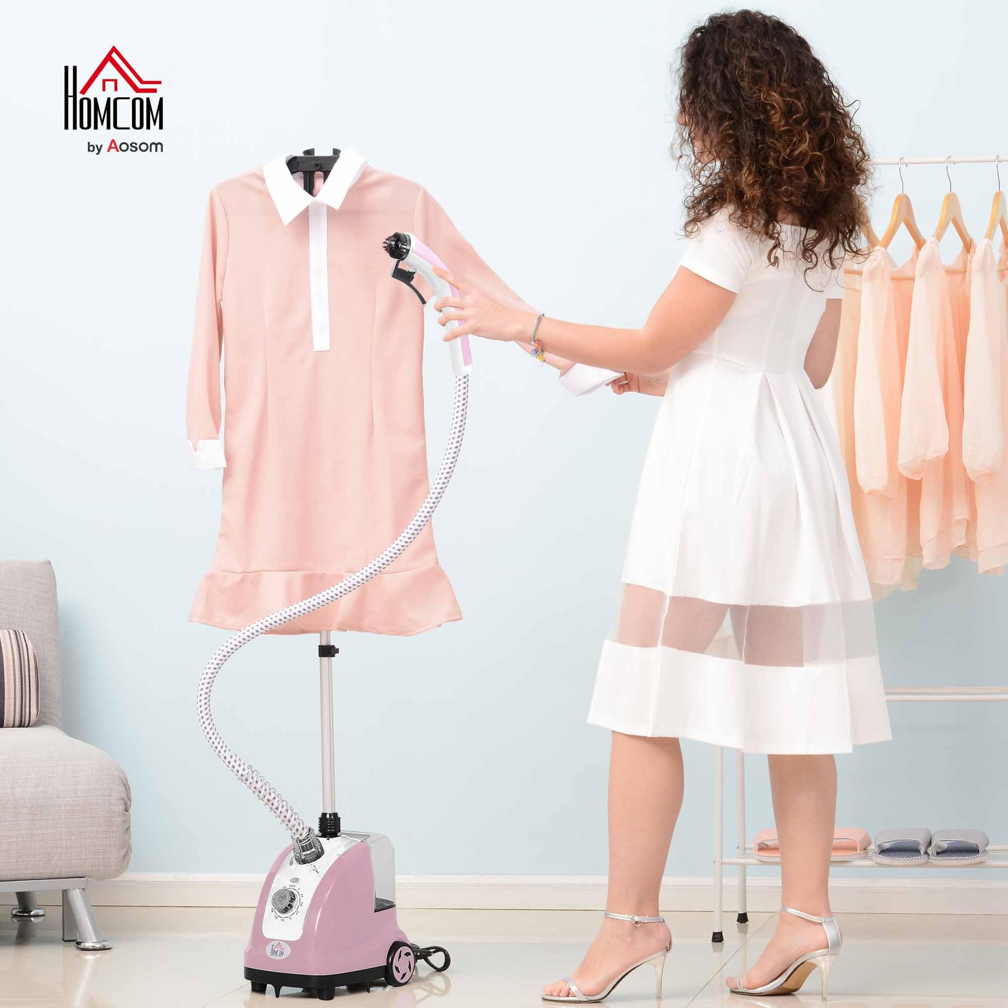 HOMCOM Défroisseur vapeur vertical défroisseur à vêtements 1,4 L 1950 W débit vapeur 32g/min tige telescopique rose noir