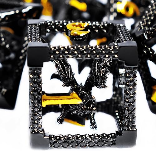 RULE DICE Juego de dados de metal DND, 7 piezas de dados de metal de dragón mágico cautivo, diseño único, fantásticos dados de metal poliédricos