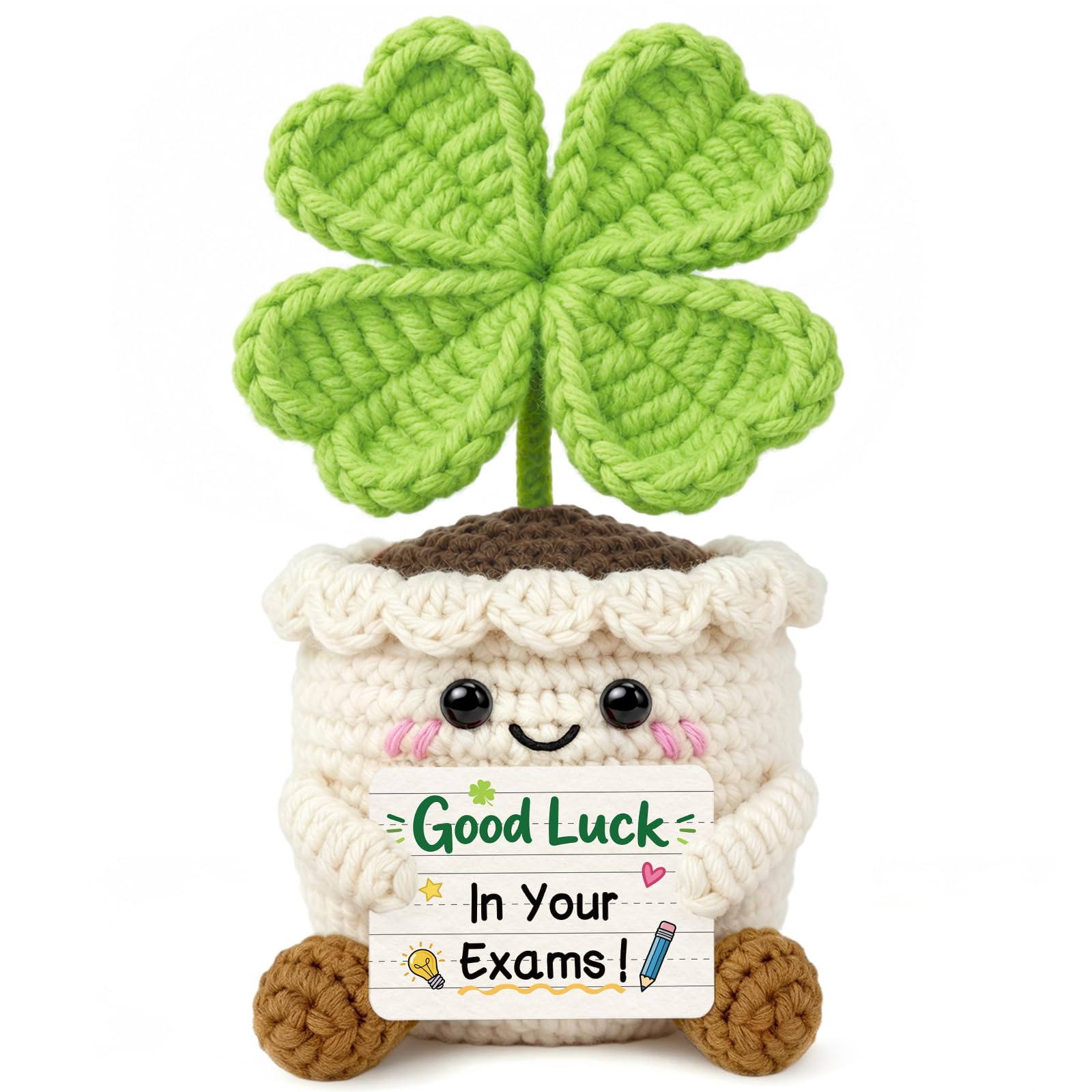 Good Luck in Your Exams Knitted Four Leaf Clover, Exam Gift for Students