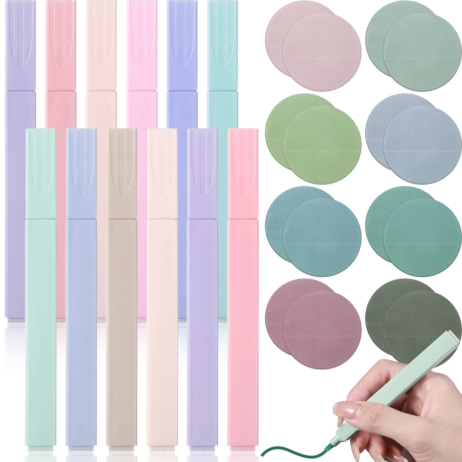 Photo 1 of Chuangdi Aesthetic Highlighters Transparent Sticky Notes Set 12 Pcs No Bleed Bible Highlighter 16 Pack 800 Sheets Pastel Transparent Sticky Notes Round Clear Sticky Tabs for School Office Supplies