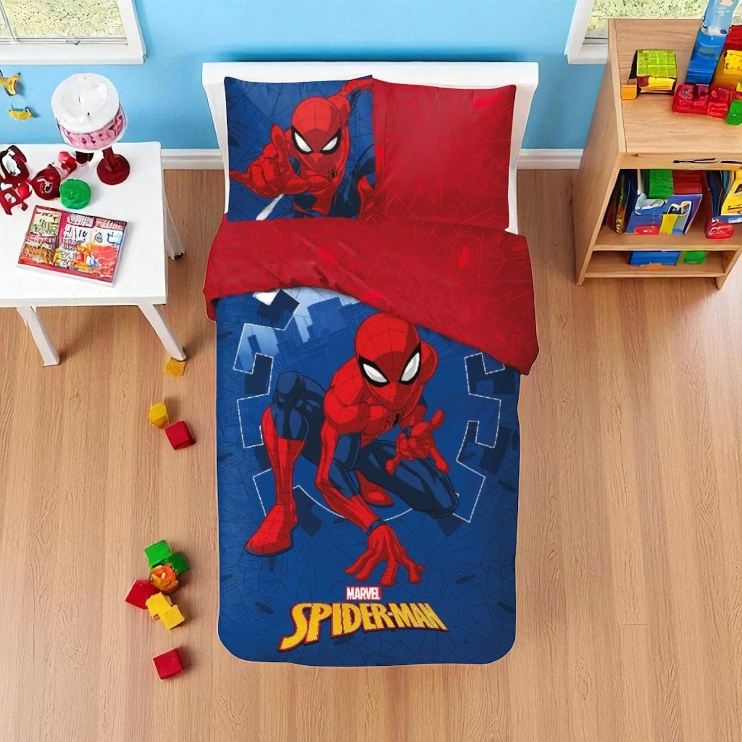 Parure Polycoton Spiderman Parure De Lit Spiderman Enfant Polycoton Réversible - Housse Couette 140x200 + Taie 65x65 Cm, Idéal Chambre Garçon Héros Marvel