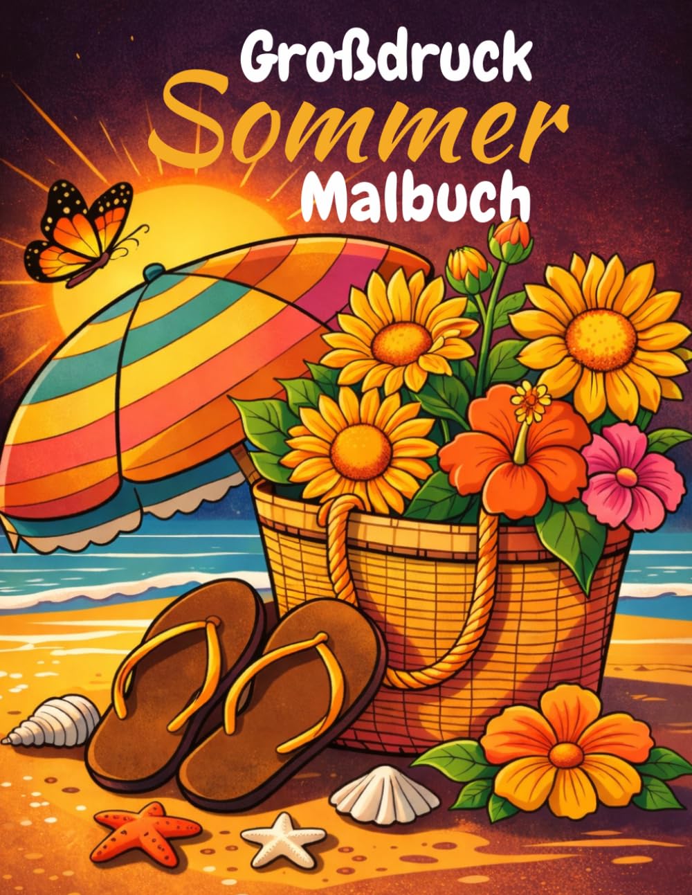 Großdruck Sommer Malbuch: 50 einfache, leichte und spaßige Sommermotive für Erwachsene und Senioren – mit großen Designs für mehr Freude und Entspannung