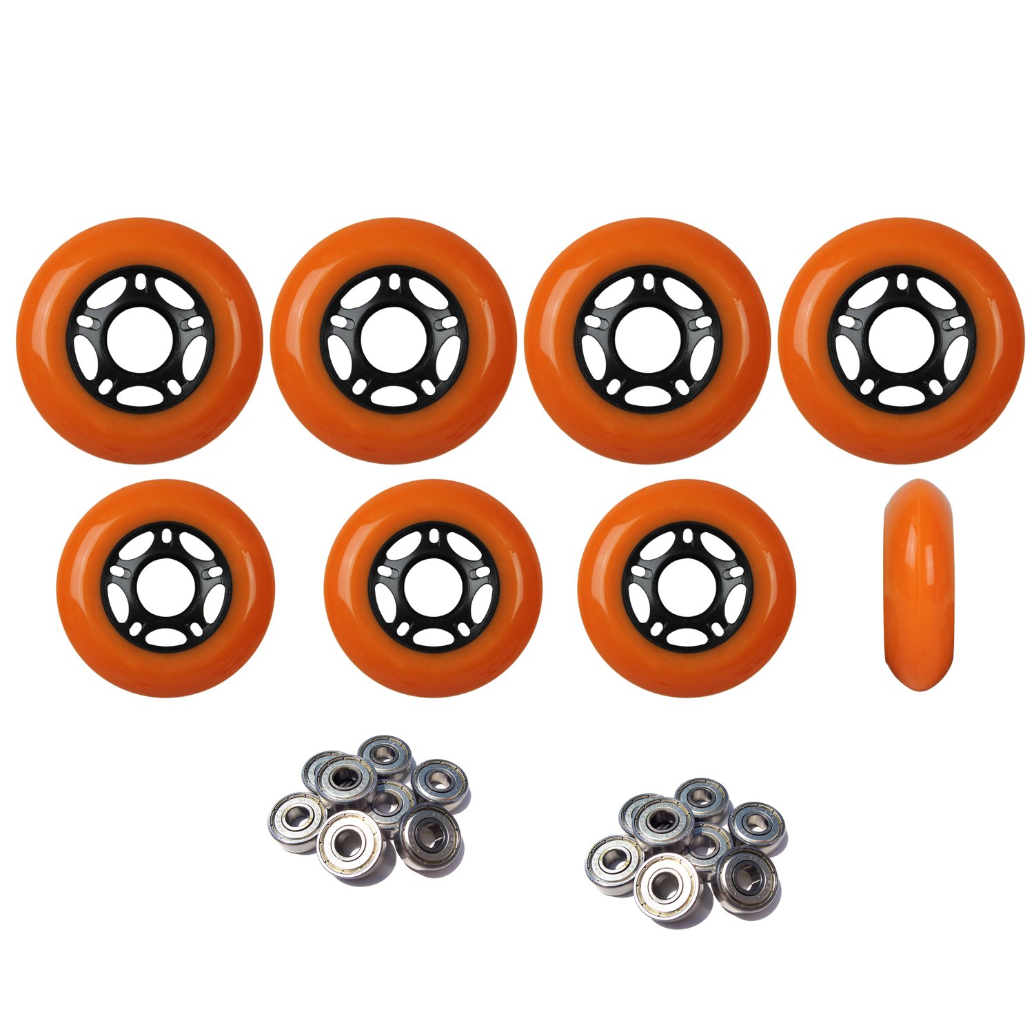 Player's Choice Outdoor Inline Skate Wheels 89a - Choose Size, Color, and Bearings (Orange, 76mm/80mm Hilo, ABEC 9 Bearings)
