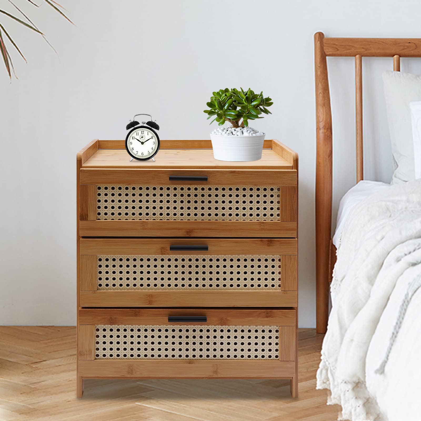 Mid Century Modern Nightstand With Drawer - Rustic Brown Fluted End Table For Bedroom & Small Spaces