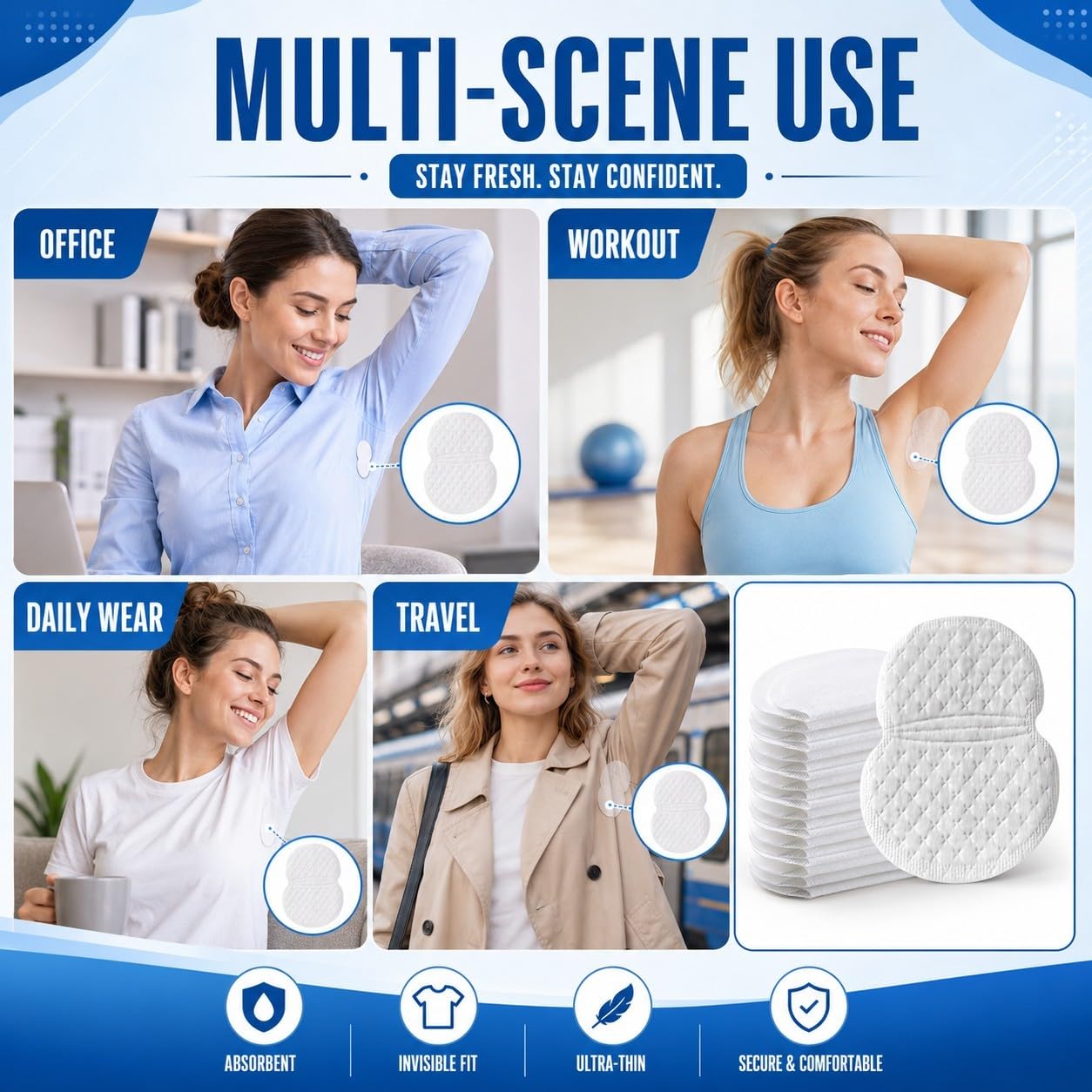 30 Cerotti Assorbenti per il Sudore Ascellare, Adesivi Invisibili Ultra Sottili per Ascelle, Collo e Visiera, Ideali per Abbigliamento, Sport e Uso Quotidiano