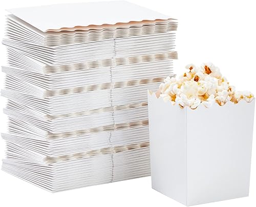 Juvale Paquete de 100 mini cajas de palomitas de maíz para fiestas, contenedores blancos a granel para decoraciones nocturnas de cine (3 x 4