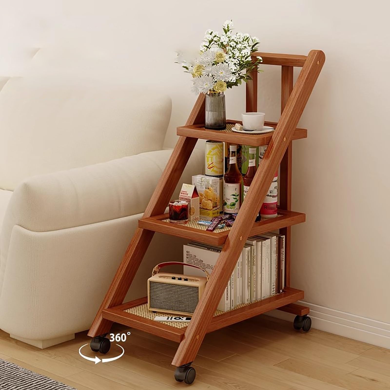 Camarera para Bebidas De Madera Plegable, Carrito con Ruedas, Portátil Y Multifuncional, Ideal como Carrito De Servicio para Cocina, Comedor, Sala, Bar, Terraza(B,57x43x32cm)