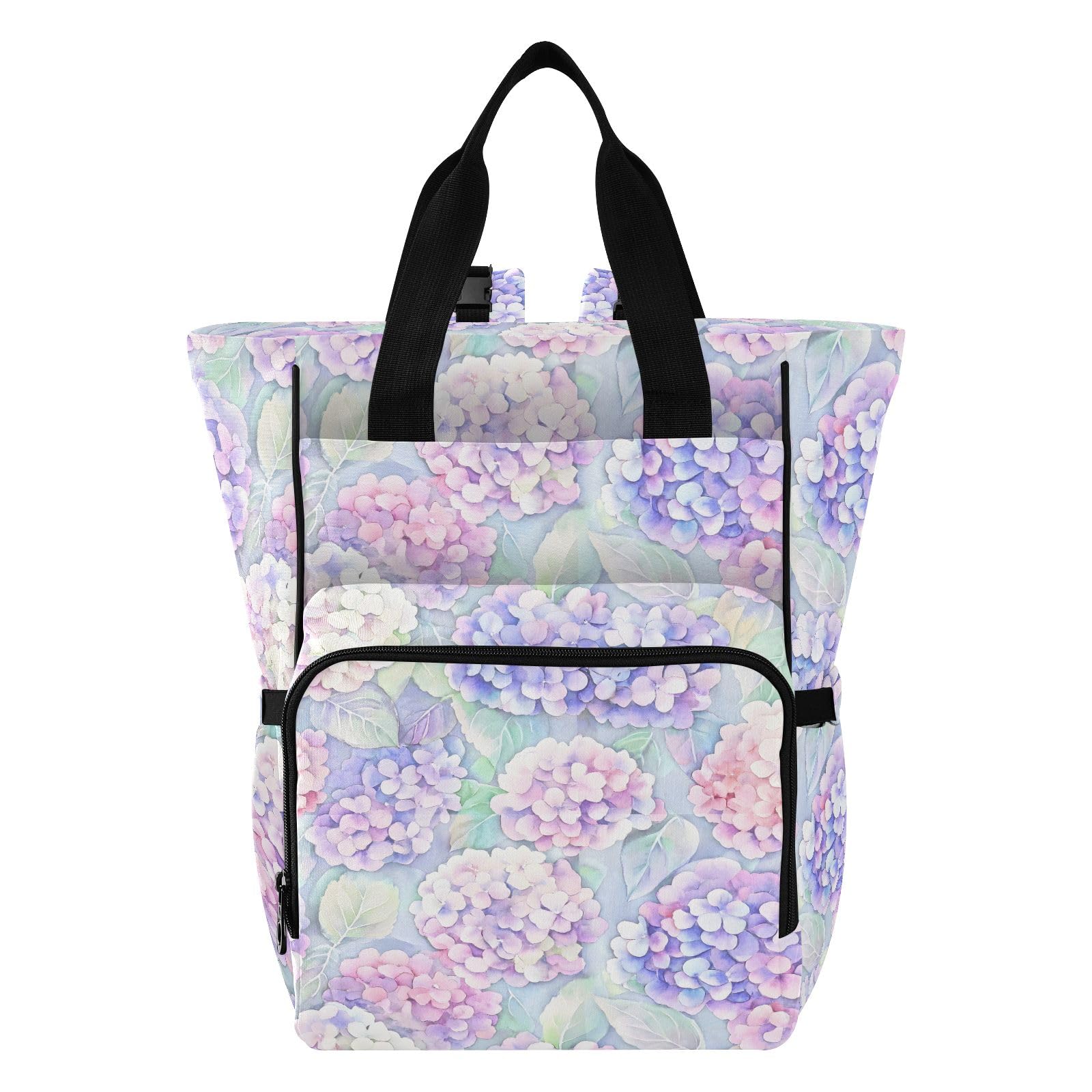 Mnsruu Borsa per pannolini per bambini con motivo a foglie di ortensia zaino grande borsa impermeabile da viaggio borse per pannolini per mamme e papà