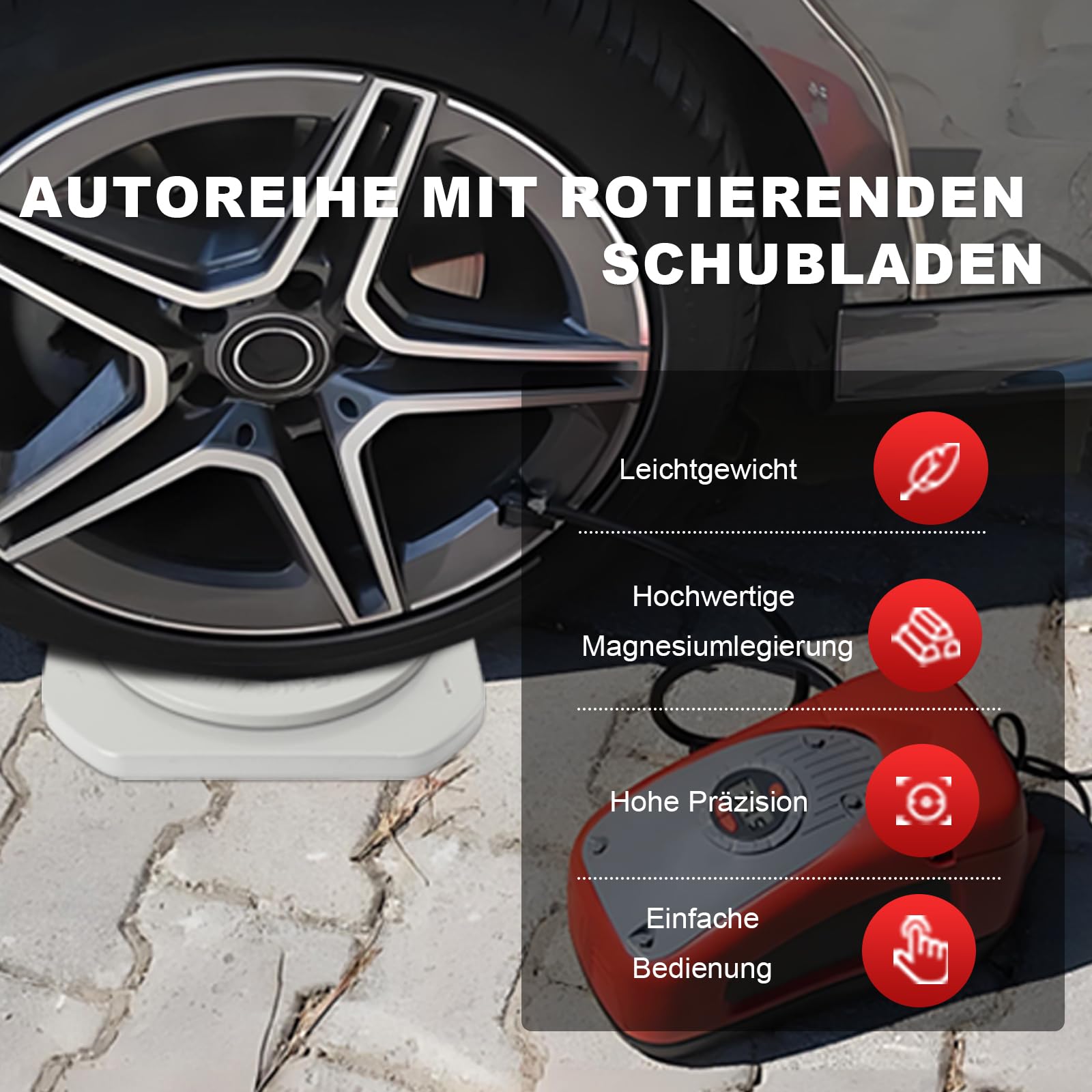 Achsvermessungs-Drehteller 2,5t, Spureinstell-Set (Paar) | DIY Spureinstellung für Heimwerker, mit 2* Übergangsblock und 2* Dämpfungsblock，Werkzeug für Spureinstellung mit Zubehör