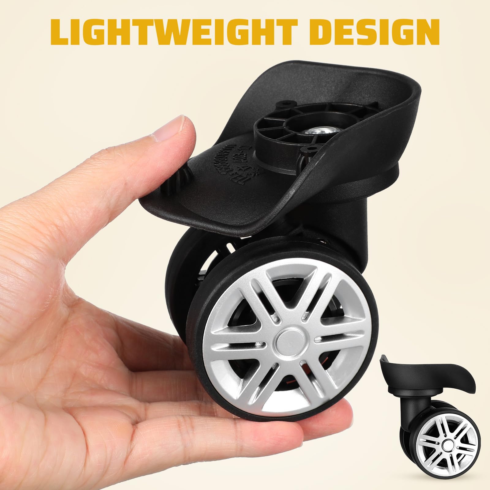 Healeved Lot de 4 roulettes pour Valise en Abs Noir Design Double-Roues, Direction Flexible et Robustesse pour Remplacement des Valises à roulettes