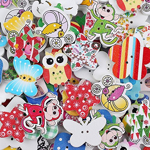 Mophorn Mixed Cartoon Buttons Lot for Sewing Fasteners Scrapbooking and DIY Handmade Craft with Different Color and Style (Cartoon style-50pcs)