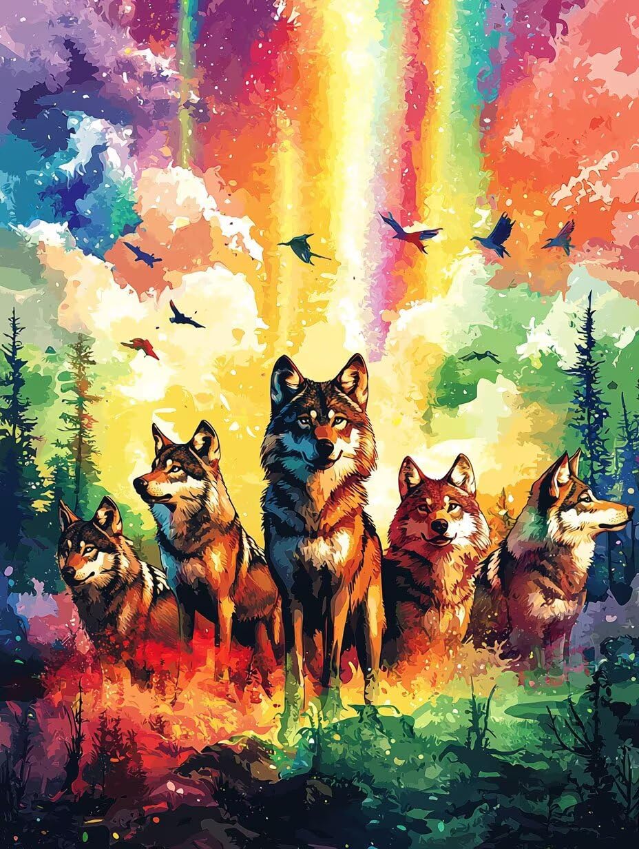 Branco di lupi sotto l'aurora boreale Dipingere con i Numeri, 70x90cm a-484 | Paint by Numbers Kit con Pennelli e Acrilico Pigmento, Fai da te Olio La Pittura di Numeri Kit, Decora la Casa, senza Cornice